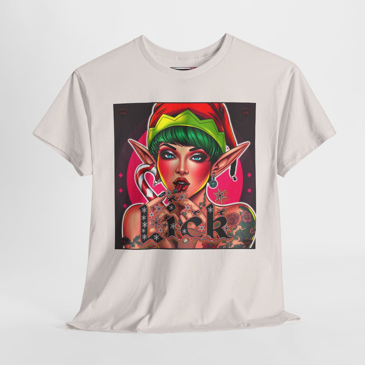 "Lick" Enchanting Elf Graphic T-Shirt - Unisex Heavy Cotton Shirt for Festive Vibes