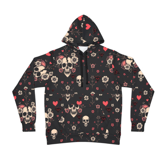 "Dead Love" Edgy Floral Skull Athletic Hoodie for Bold Style