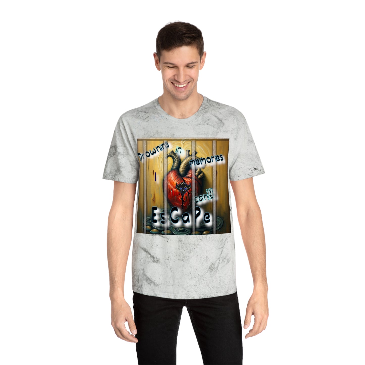 Vibrant Unisex Color Blast T-Shirt - "Drowning in Memories I Can't Escape" Design