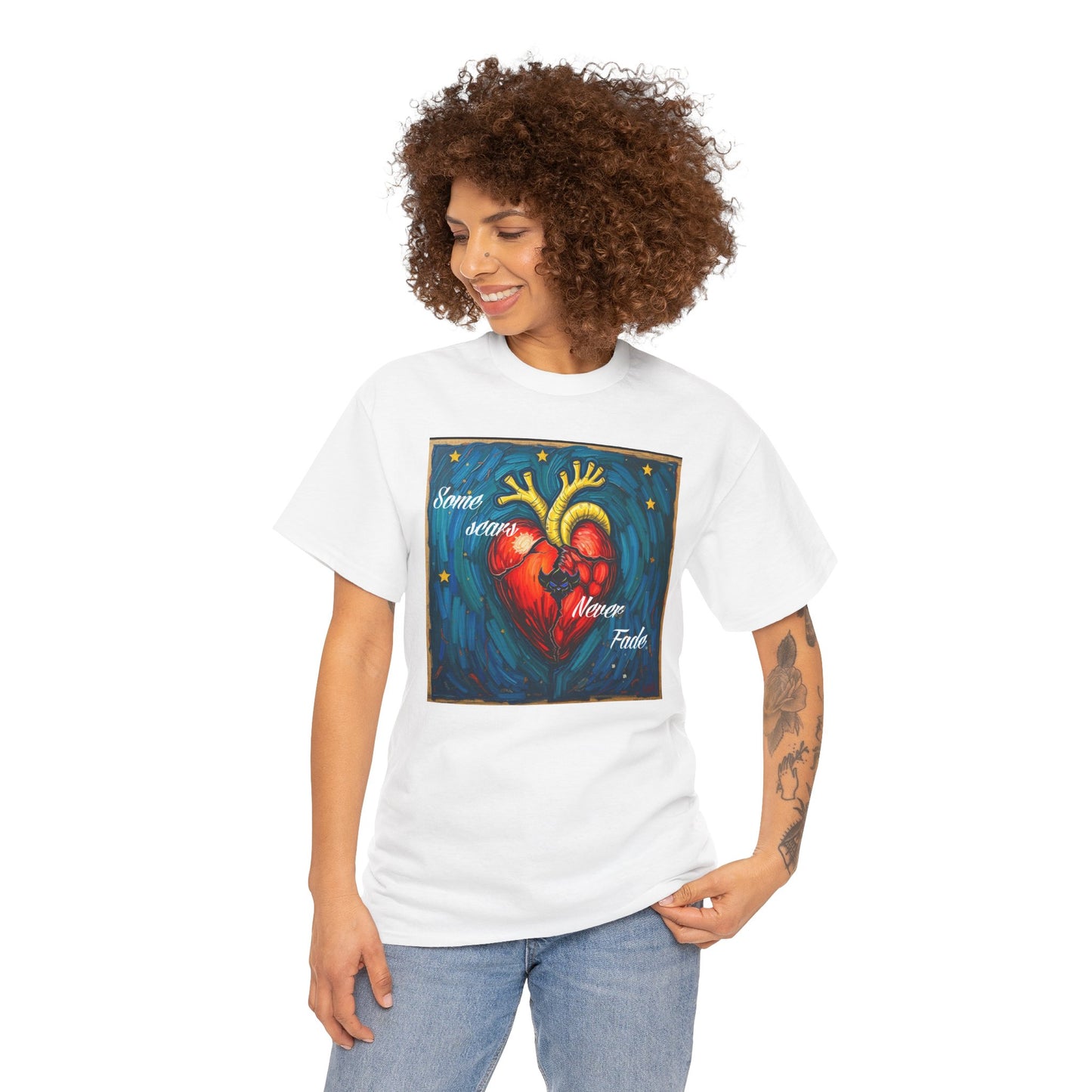 Heart Art Unisex Heavy Cotton Tee - "Some scars never fade"