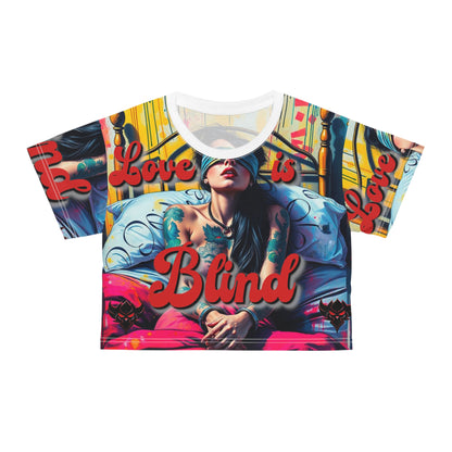 Vibrant "Love is Blind" Crop Tee - Edgy Graphic Top for Fashion-Forward Souls