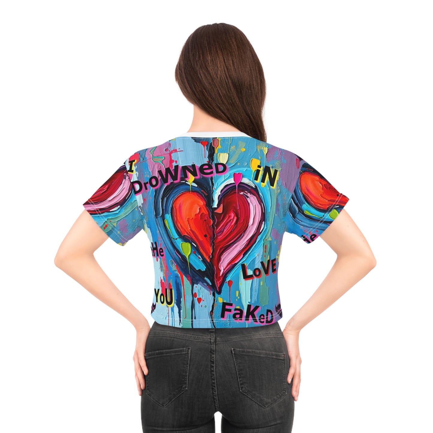 Drowning in Love Graphic Crop Tee – Vibrant Heart Art for Creative Souls