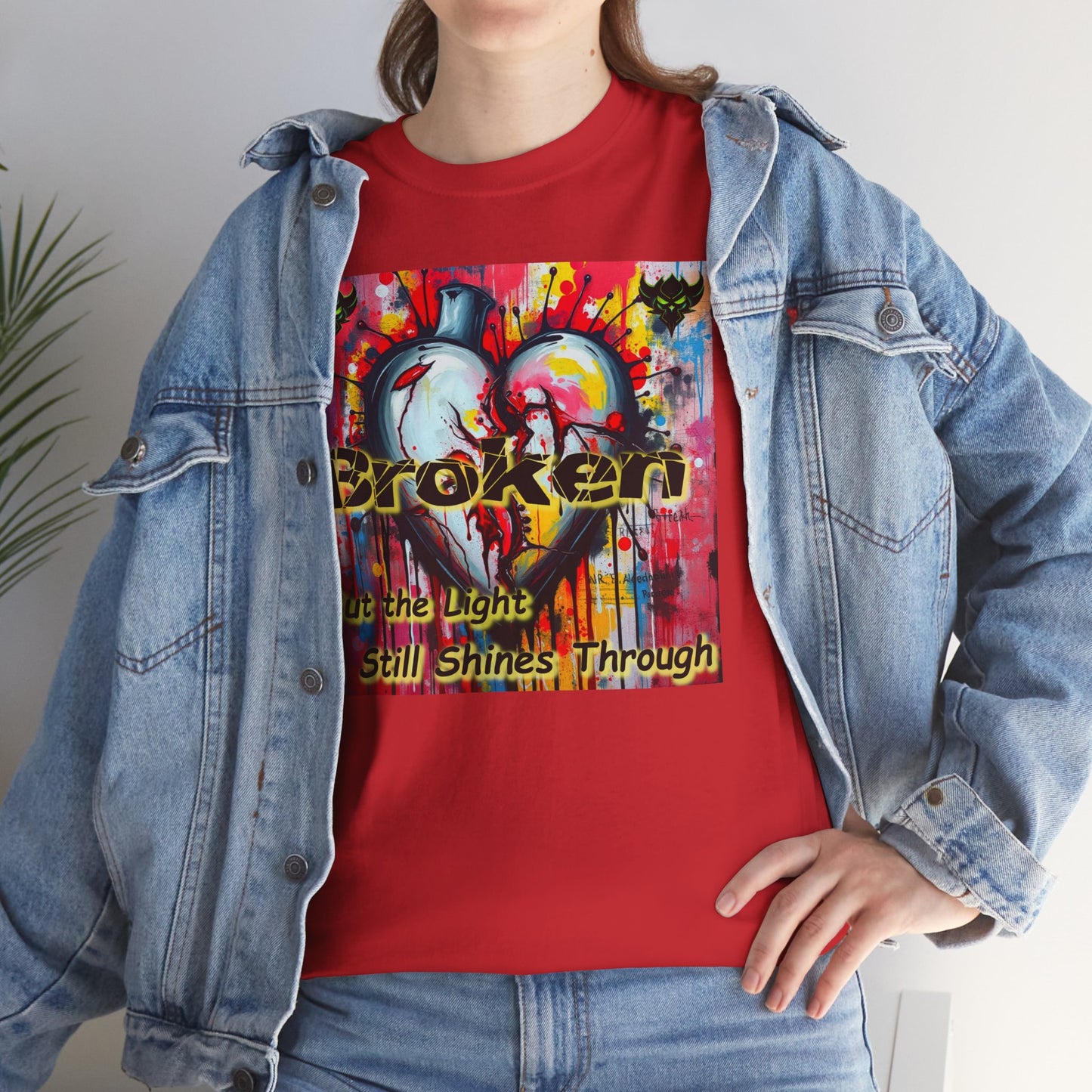 "Broken But the Light Still Shines Through" Heart Unisex Heavy Cotton Tee - Stylish Art Shirt for Inspiration