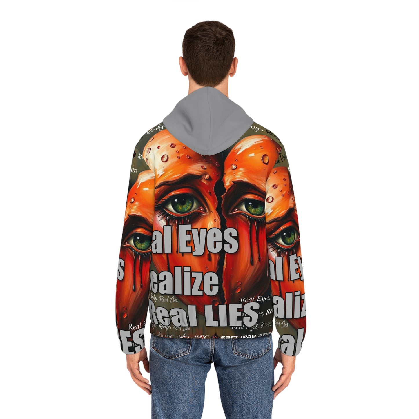 Men's Full-Zip Hoodie - Artful Statement Hoodie with 'Real Eyes Realize Real Lies' Design