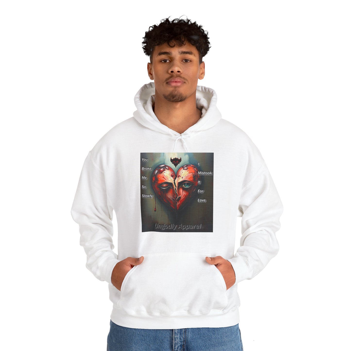 "You Broke Me So Slowly, I Mistook it for Love" Artistic Heart Hoodie - Unisex Heavy Blend™ Sweatshirt with Inspirational Quote