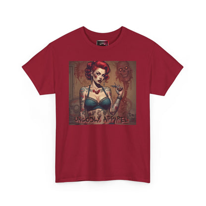 Gothic Zombie Girl Tattoo Print Unisex Heavy Cotton T-Shirt - Perfect for Alternative Fashion Lovers