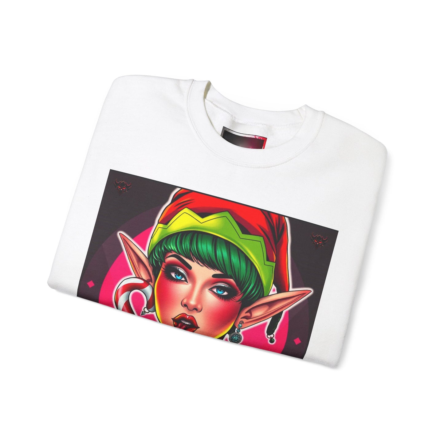 "Lick" Enchanting Elf Graphic Crewneck Sweatshirt - Unisex Heavy Blend for Festive Vibes