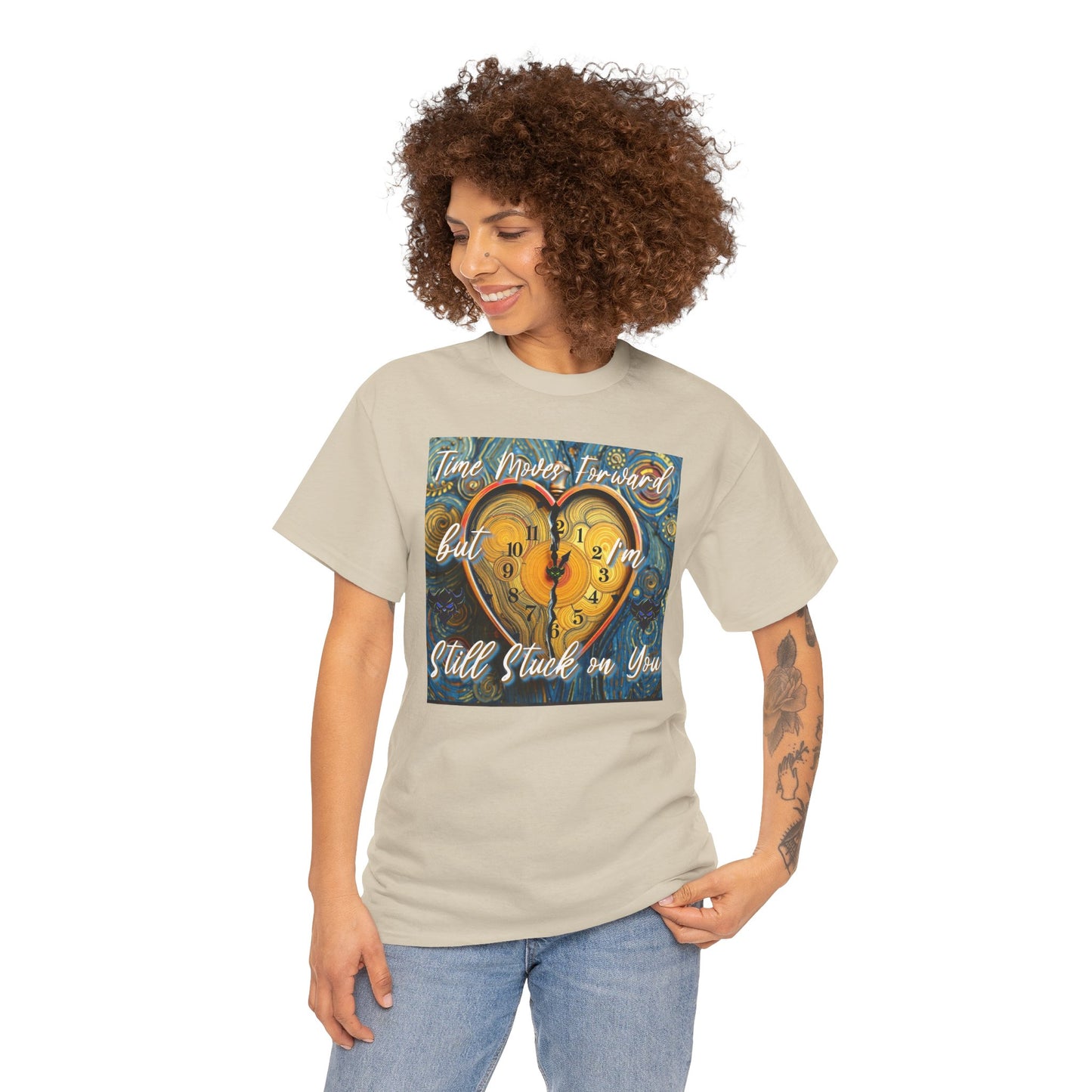 Still Stuck on You Heart Clock Tee - Unisex Heavy Cotton T-Shirt