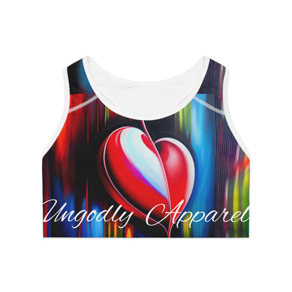 "Heartache"Colorful Heart Sports Bra - Ungodly Apparel, Perfect for Fitness and Love