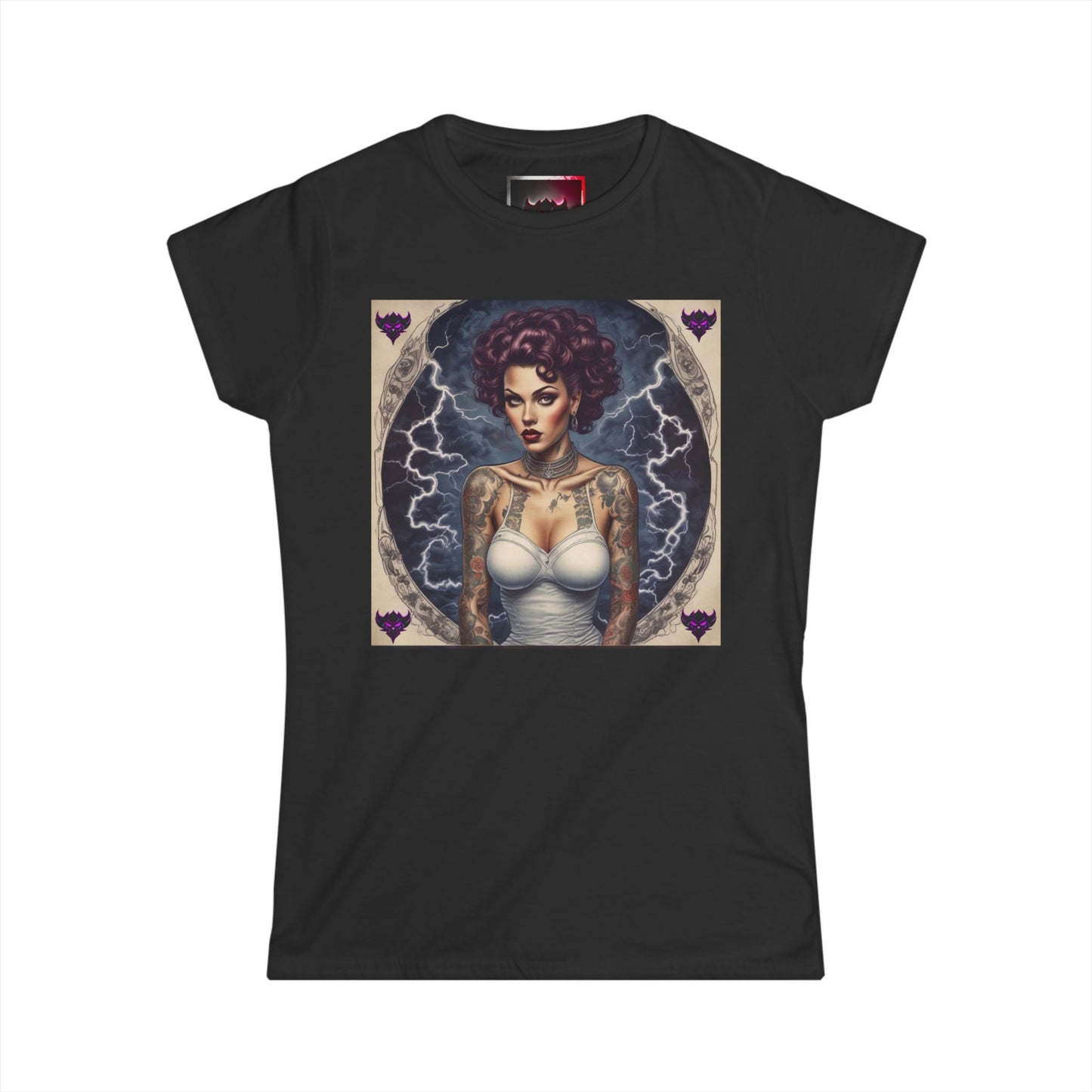 Gothic Glam Frankenstein's Bride Women's Heavy Cotton T-Shirt - Vintage Tattoo Art Design