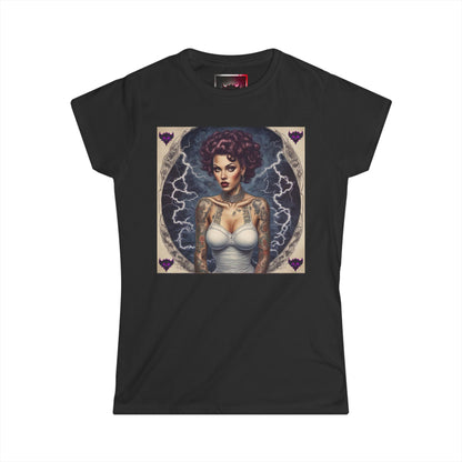 Gothic Glam Frankenstein's Bride Women's Heavy Cotton T-Shirt - Vintage Tattoo Art Design