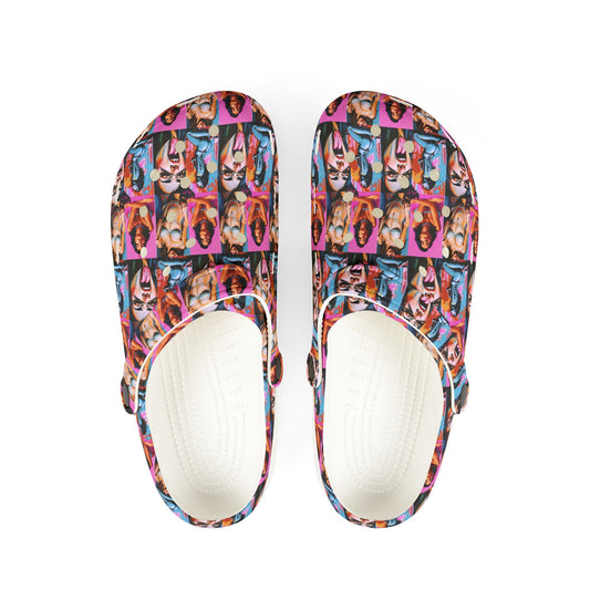 "Ungodly Kinks" Trendy EVA Foam Rubber Clogs with Colorful Pop Art Design