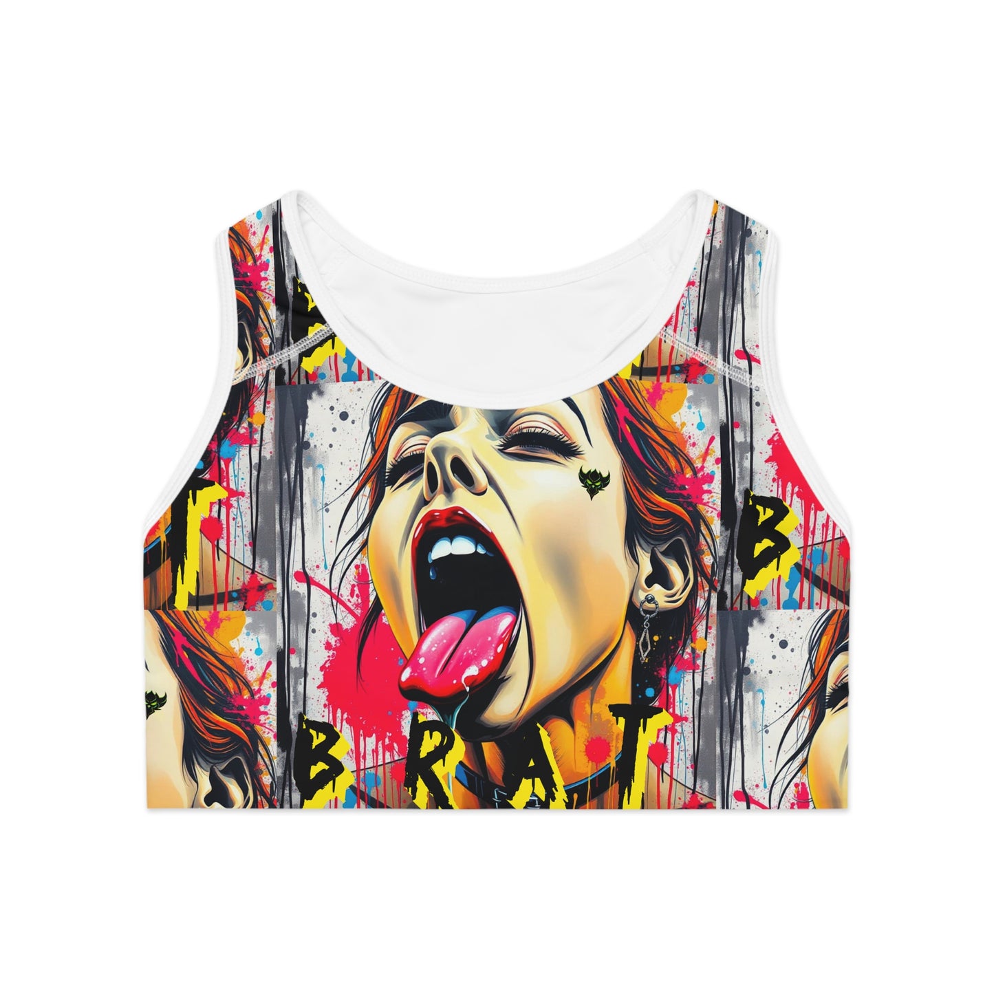 "Brat" Edgy Art Sports Bra - Bold Graphic Design for Athletes