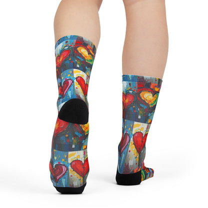 Colorful Heart Art Crew Socks - Perfect for Valentine's Day and Everyday Love