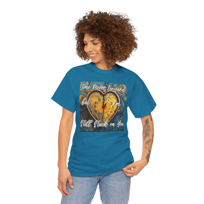 Still Stuck on You Heart Clock Tee - Unisex Heavy Cotton T-Shirt