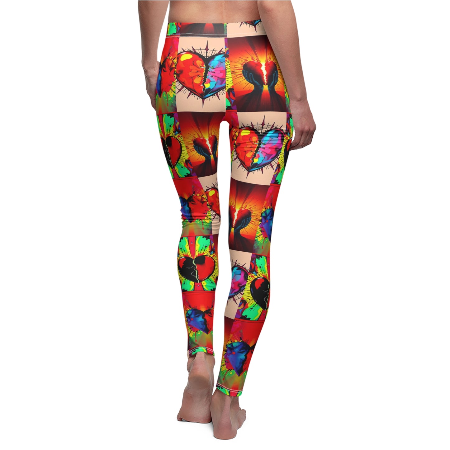 "Heart Broken and Hopeful" Vibrant Heart Graphic Casual Leggings for Women - Colorful Fitness Wear