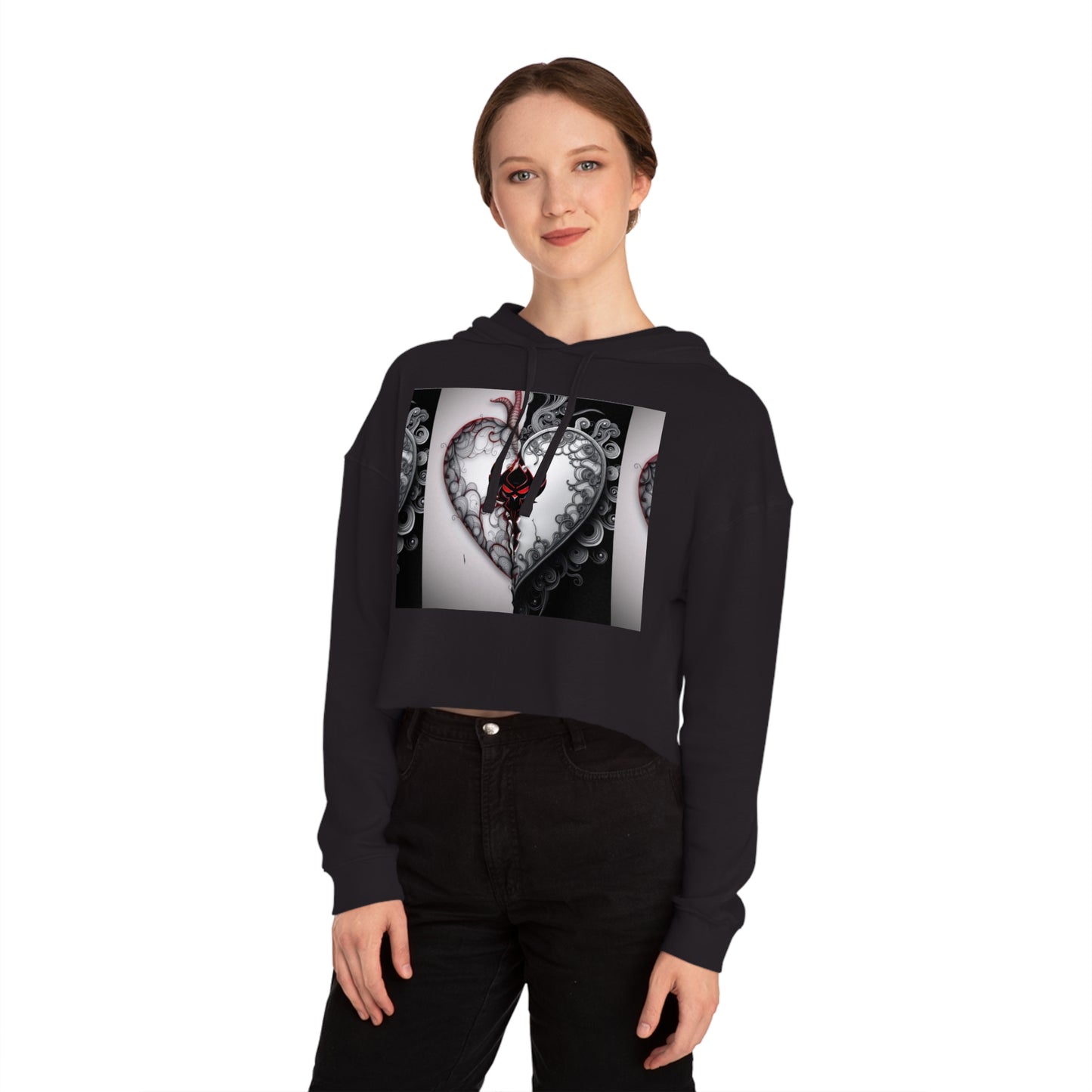 "You Promised Me Forever, But Left in a Moment" Edgy Heart Design Women’s Cropped Hooded Sweatshirt - Perfect for Romantic Occasions