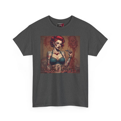 Gothic Zombie Girl Tattoo Print Unisex Heavy Cotton T-Shirt - Perfect for Alternative Fashion Lovers