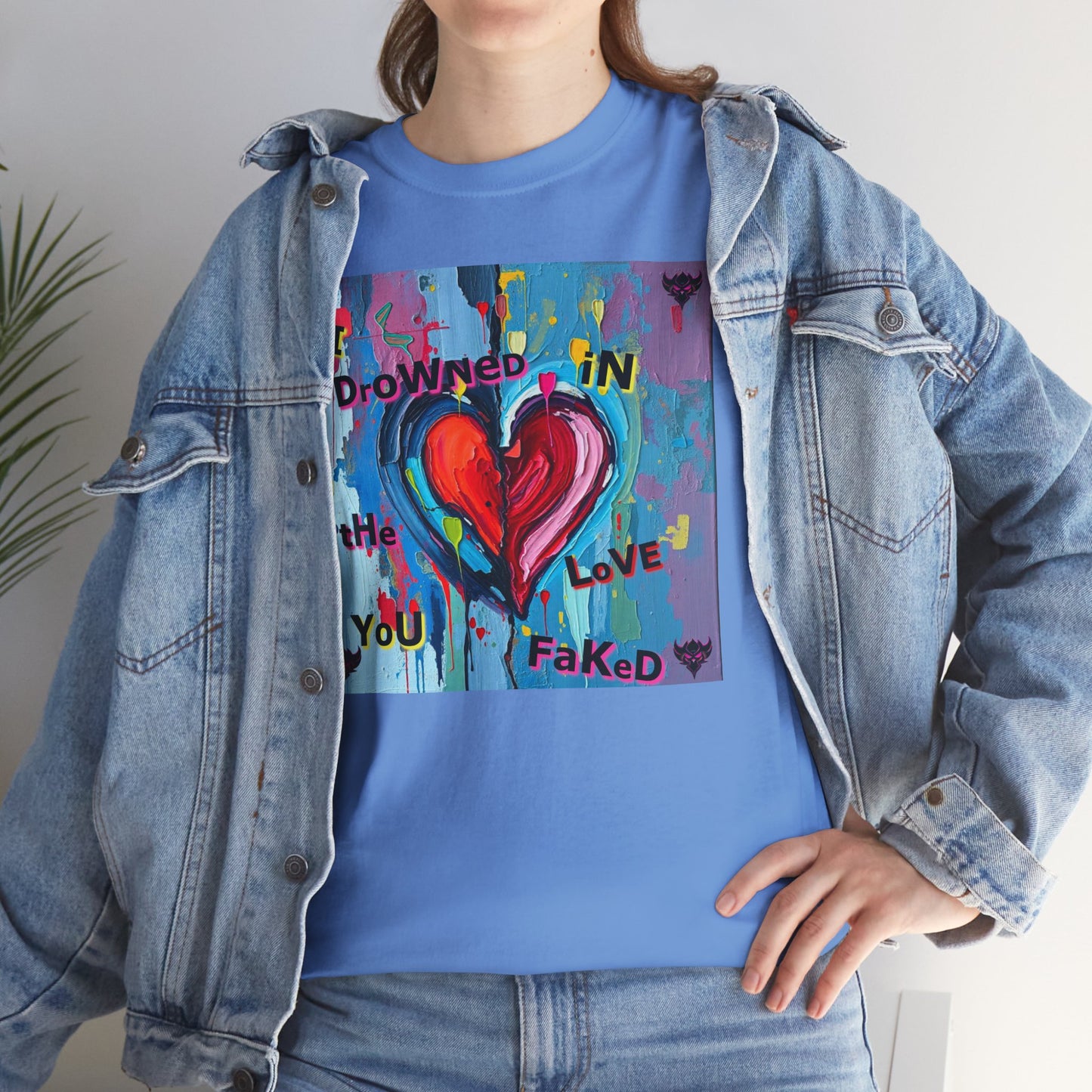 Heartfelt Unisex Heavy Cotton Tee - "I Drowned in the Love You Faked"