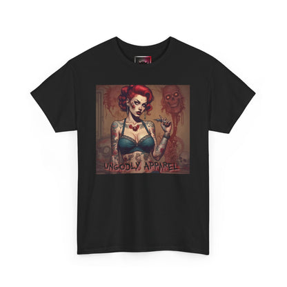 Gothic Zombie Girl Tattoo Print Unisex Heavy Cotton T-Shirt - Perfect for Alternative Fashion Lovers