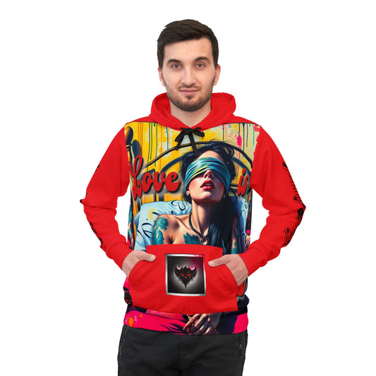 Vibrant "Love is Blind" Athletic Hoodie - Bold Art for Active Lifestyles