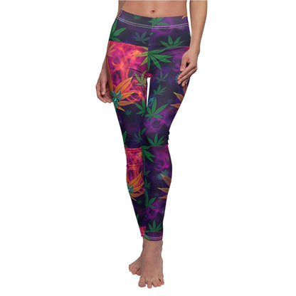 Vibrant "420" Boho Leggings with Psychedelic Leaf Design