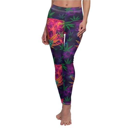 Vibrant "420" Boho Leggings with Psychedelic Leaf Design