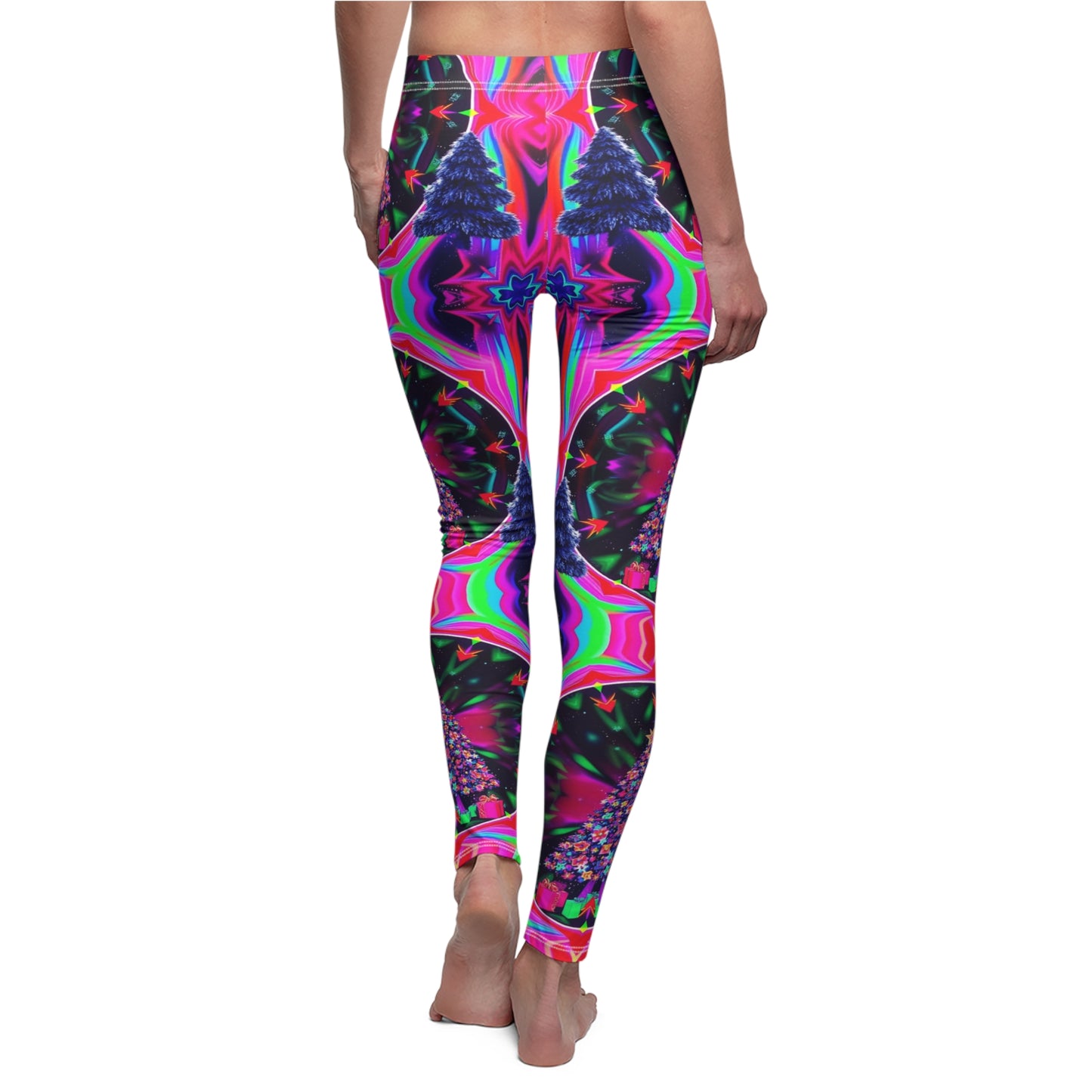 Vibrant Abstract Christmas Tree Print Leggings for Women - Casual Holiday Stylish Comfort