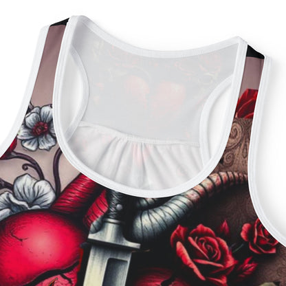 "Tangled Hearts" Edgy Women's Tank Top with Heart and Skull Design - Perfect for Rock Lovers