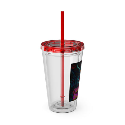 Chill of Darkness-Sunsplash Tumbler with Straw | 16oz Vibrant Drinkware for Dark Aesthetic Lovers