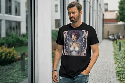 Gothic Glam Frankenstein's Bride Unisex Heavy Cotton T-Shirt - Vintage Tattoo Art Design