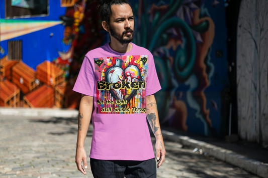 "Broken But the Light Still Shines Through" Heart Unisex Heavy Cotton Tee - Stylish Art Shirt for Inspiration