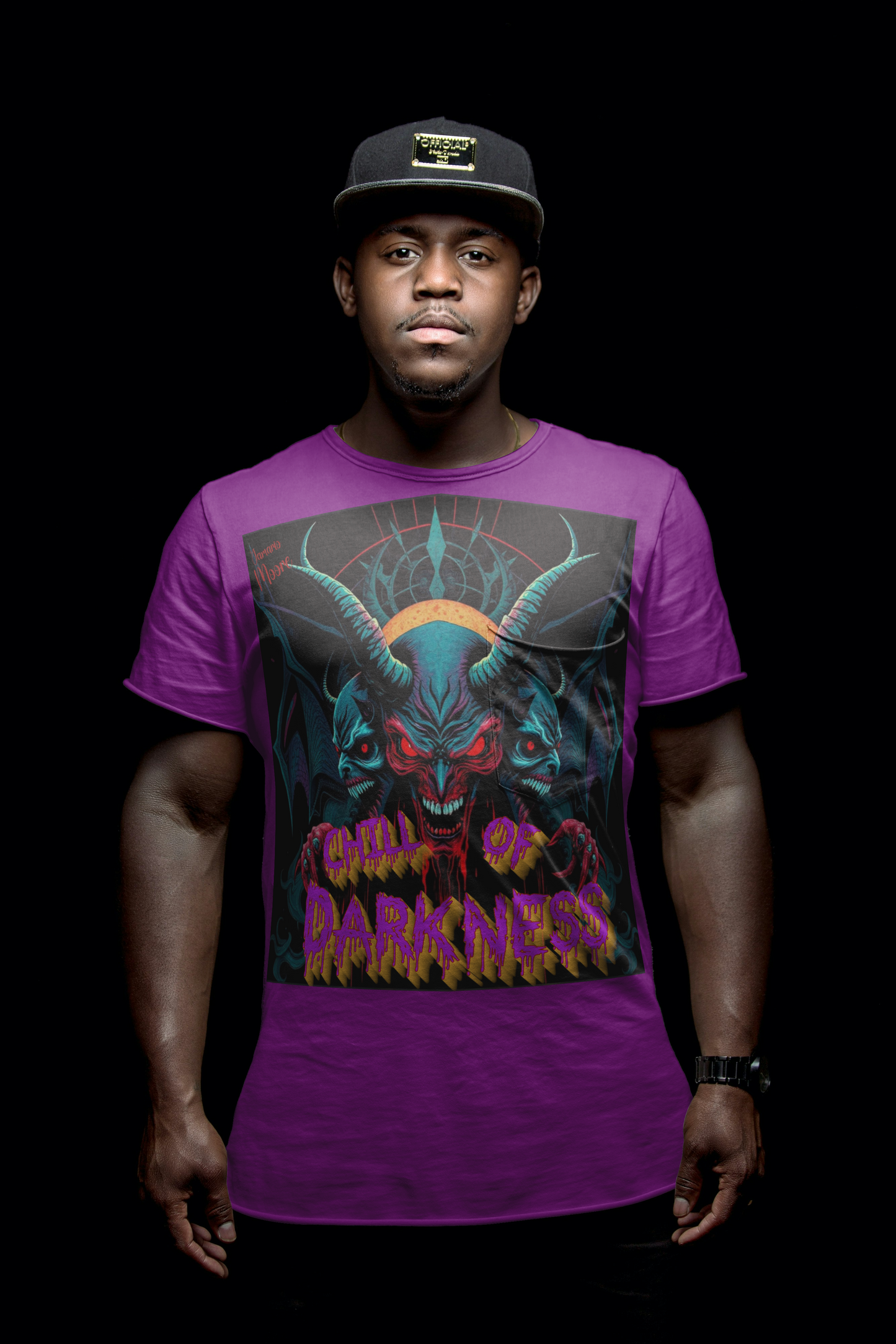 Embroidered Heavy Cotton T-Shirt - "Chill of Darkness" Monster Graphic