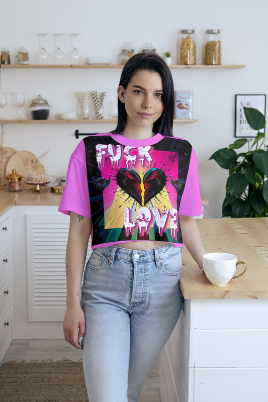 "F*ck Love" Bold Love Crop Tee - Vibrant Graphic Design, Perfect for Casual Wear or Gift