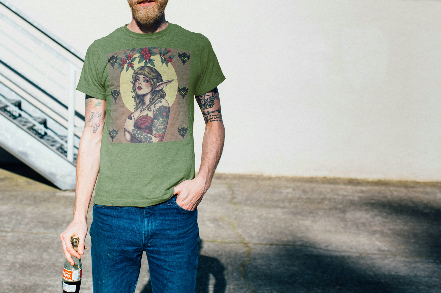 Vintage-Inspired "Mistle Toe Elf" Tattoo Art Unisex Heavy Cotton T-Shirt